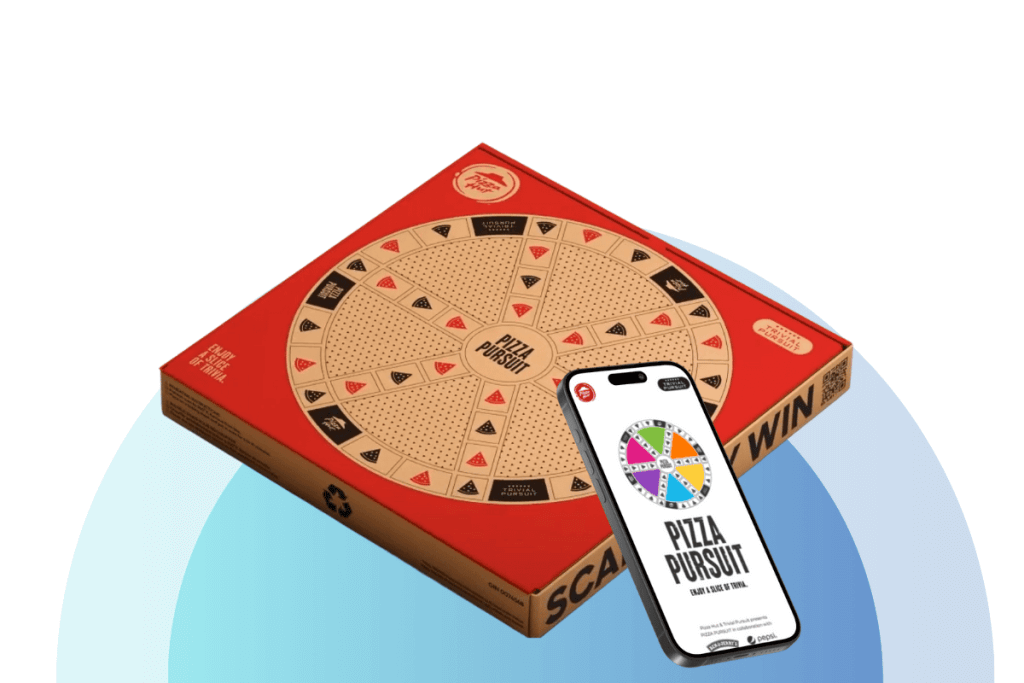 a pizza box that has QR code to play game